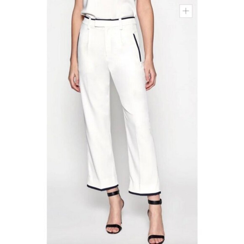 Equipment Bergen Pants White Trousers Crop Flare Black Trim SZ 10 New
